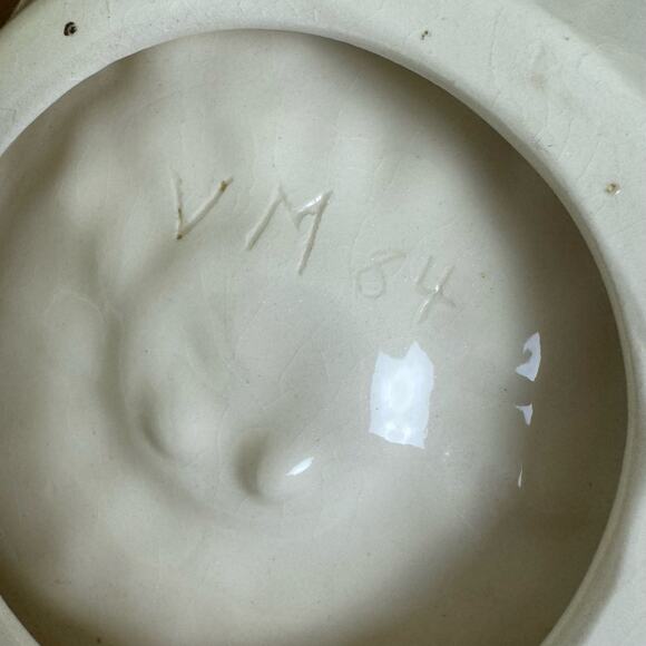 Vintage Poinsettia Ceramic handmade hand painted Signed Candle holder candy dish - Picture 4 of 4